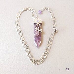 Utterly Feminine! Amethyst Bar Necklace with Ornate Stainless Steel Chain